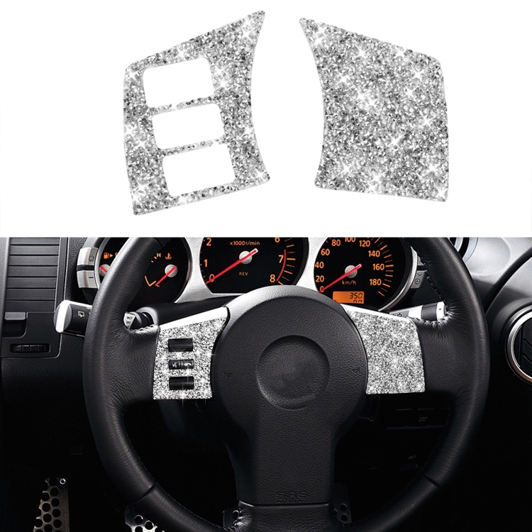 For Nissan 350Z 2003-2009 2pcs Car Steering Wheel Button Frame C Diamond Sticker,Left and Right Drive Universal