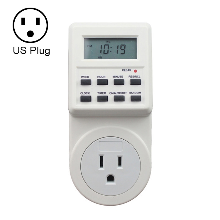 AC 120V Smart Home Plug-in LCD Display Clock Summer Time Function 12/24 Hours Changeable Timer Switch Socket, US Plug