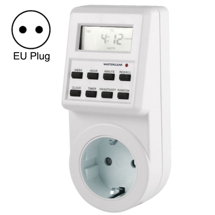 AC 230V Smart Home Plug-in LCD Display Clock Summer Time Function 12/24 Hours Changeable Timer Switch Socket, EU Plug