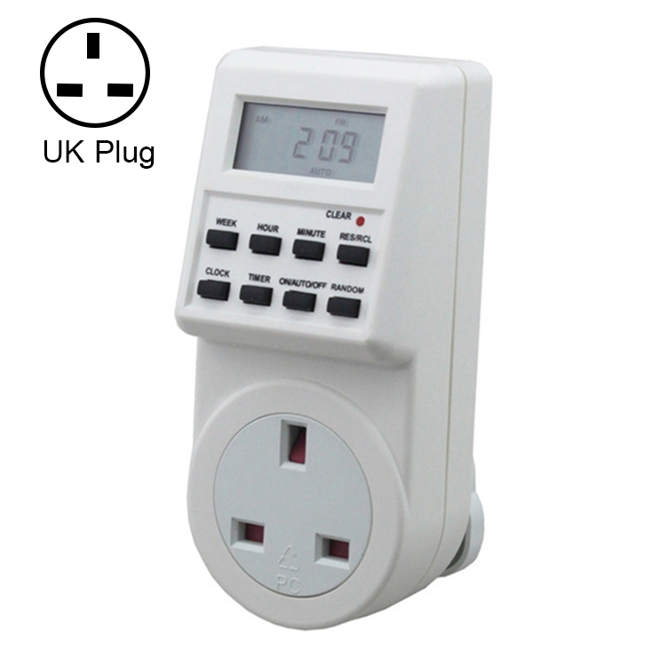 AC 230V Smart Home Plug-in LCD Display Clock Summer Time Function 12/24 Hours Changeable Timer Switch Socket, UK Plug