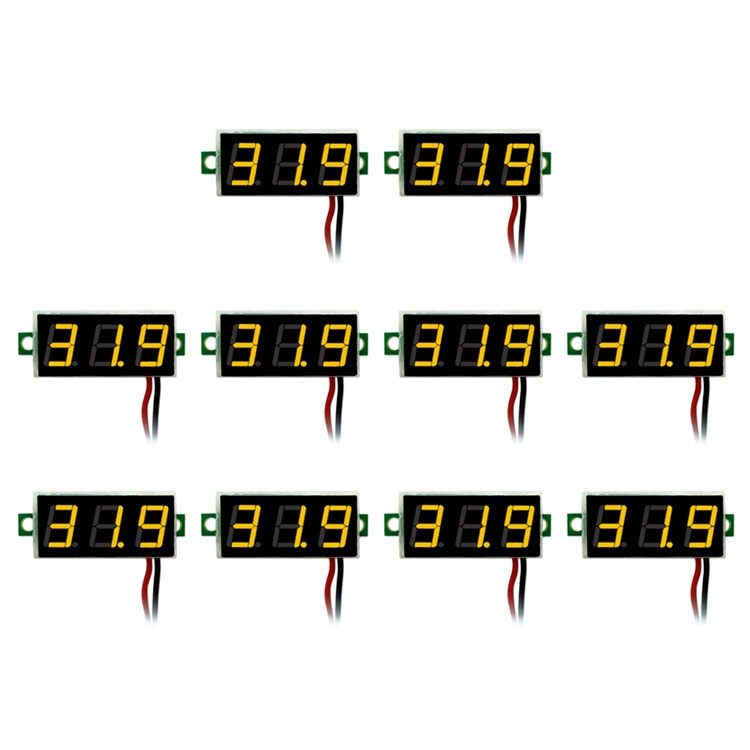 10 PCS 0.28 inch 2 Wires Adjustable Digital Voltage Meter, Color Light Display, Measure Voltage: DC 2.5-30V