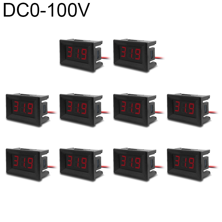 10 PCS 0.36 inch 3 Wires Digital Voltage Meter with Shell, Color Light Display, Measure Voltage: DC 0-100V