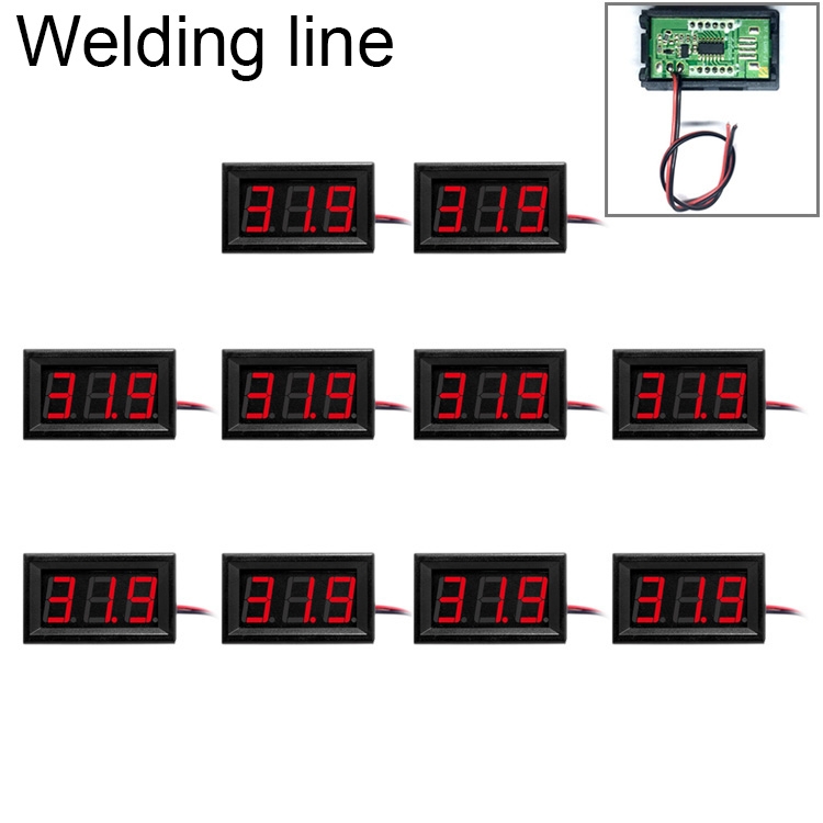 10 PCS 0.56 inch 2 Welding Wires Digital Voltage Meter with Shell, Color Light Display, Measure Voltage: DC 4.5-30V