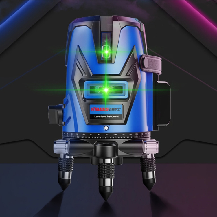 MBOOS Green Light 5 Line Outdoor Laser Level Instrument with Anti-drop Plastic Box & 1m Tripod