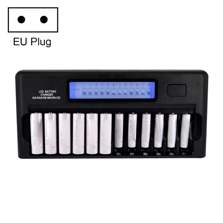100-240V 12 Slot Battery Charger for AA / AAA / NI-MH / NI-CD Battery, with LCD Display, EU Plug