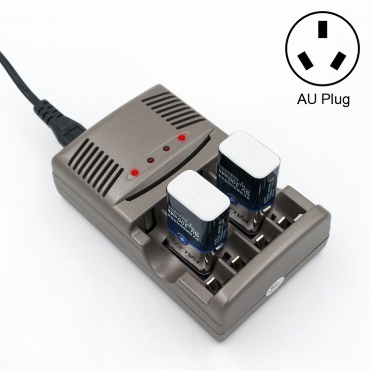 AC 100-240V 4 Slot Battery Charger for AA & AAA & 9V Ni-MH Battery, AU Plug