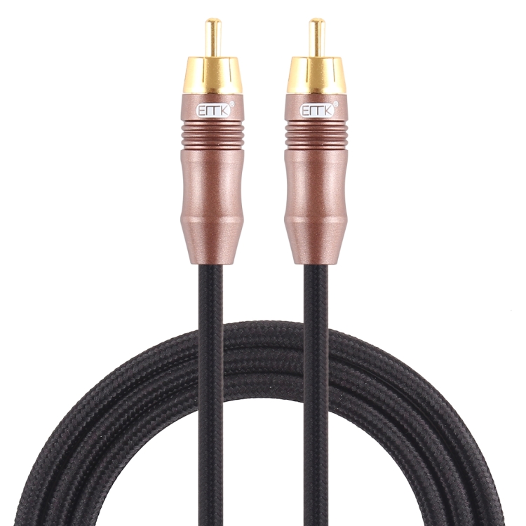 EMK 8mm RCA Male to 6mm RCA Male Gold-plated Plug Cotton Braided Audio Coaxial Cable for Speaker Amplifier Mixer, Length: 2m