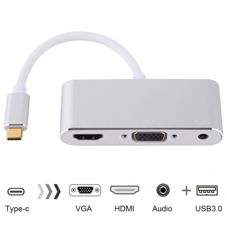 USB 2.0 + Audio Port + VGA + HDMI to USB-C / Type-C HUB Adapter