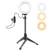 PULUZ 4.7 inch 12cm USB 3 Modes Dimmable LED Ring Vlogging Photography Video Lights + Desktop Tripod Holder with Cold Shoe Tripod Ball Head