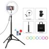 PULUZ 10.2 inch 26cm RGBW Light + 1.65m Tripod Mount Curved Surface USB RGBW Dimmable LED Ring Vlogging Video Light Live Broadcast Kits with Cold Shoe Tripod Ball Head & Phone Clamp & Remote Control