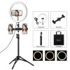 PULUZ 11.8 inch 30cm Light + 1.1m Tripod Mount + Dual Phone Brackets Curved Surface USB 3 Modes Dimmable Dual Color Temperature LED Ring Vlogging Video Light Live Broadcast Kits with Phone Clamp