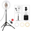 PULUZ 10.2 inch 26cm Light + 1.65m Tripod Mount Curved Surface USB 3 Modes Dimmable Dual Color Temperature Ring Vlogging Video Light Live Broadcast Kits with Phone Clamp & Selfie Remote Control