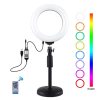 PULUZ 6.2 inch 16cm RGBW Light + Round Base Desktop Holder USB Dimmable LED Ring Vlogging Photography Video Lights with Cold Shoe Tripod Ball Head & Remote Control