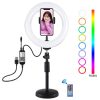 PULUZ 7.9 inch 20cm RGBW Light + Round Base Desktop Mount Dimmable LED Dual Color Temperature LED Curved Light Ring Vlogging Selfie Photography Video Lights with Phone Clamp
