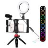 PULUZ 4 in 1 Vlogging Live Broadcast Smartphone Video Rig + 4.7 inch 12cm RGBW Ring LED Selfie Light + Microphone + Pocket Tripod Mount Kits with Cold Shoe Tripod Head