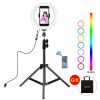 PULUZ 7.9 inch 20cm USB RGB Light+ 1.1m Tripod Mount Dimmable LED Dual Color Temperature LED Curved Light Ring Vlogging Selfie Photography Video Lights with Phone Clamp