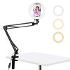 PULUZ 7.9 inch 20cm Ring Curved Light + Desktop Arm Stand USB 3 Modes Dimmable Dual Color Temperature LED Vlogging Selfie Photography Video Lights with Phone Clamp
