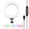 PULUZ 6.2 inch 16cm USB 10 Modes 8 Colors RGBW Dimmable LED Ring Vlogging Photography Video Lights with Tripod Ball Head