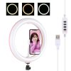 PULUZ 10.2 inch 26cm USB 3 Modes Dimmable Dual Color Temperature LED Curved Diffuse Light Ring Vlogging Selfie Photography Video Lights with Phone Clamp