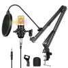PULUZ Condenser Microphone Studio Broadcast Professional Singing Microphone Kits with Suspension Scissor Arm & Metal Shock Mount & USB Sound Card, Power By 48V