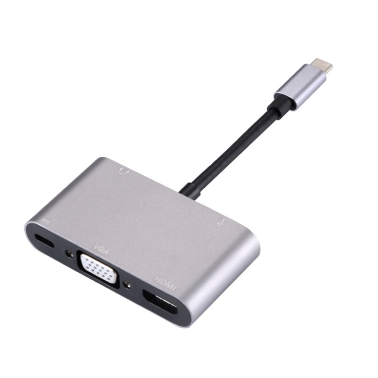 5 in 1 Type-C To HDMI + VGA + USB 3.0 + Audio Port + PD Port HUB Adapter