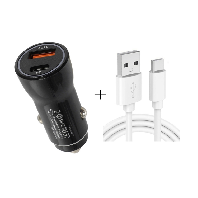 P21 Portable PD 20W + QC3.0 18W Dual Ports Fast Car Charger with USB to Type-C Cable Kit