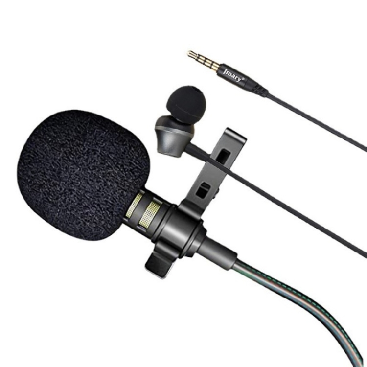 JMARY MC-R5 Lavalier 3.5mm Port Wired Microphone With Sound Monitoring Earphone, Length: 3m