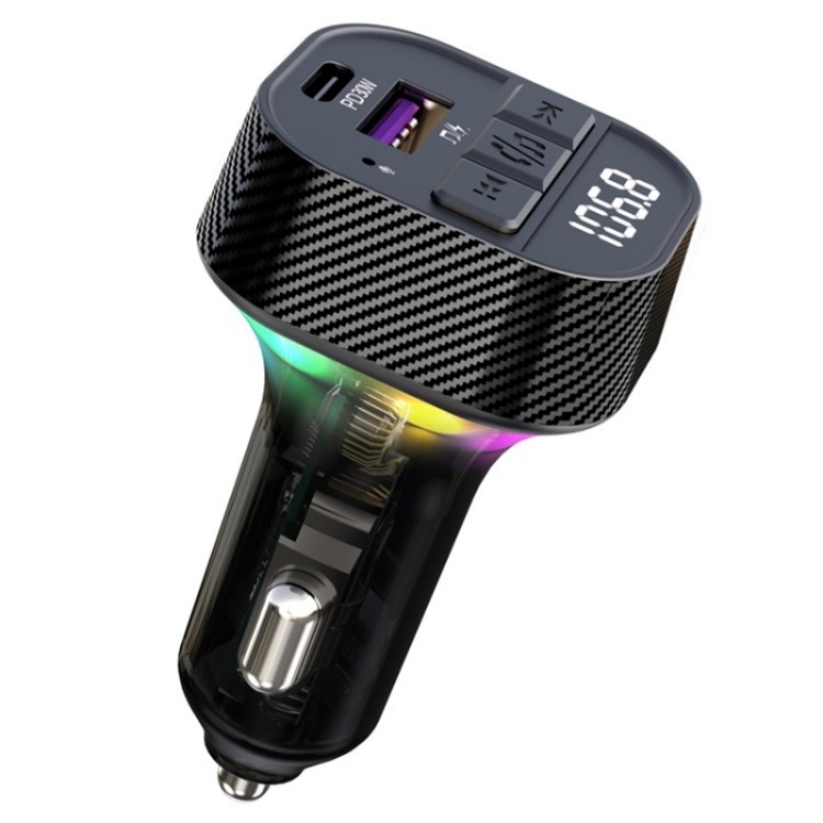C51  Type-C + USB Car Charger Colorful Light Car Bluetooth Adapter FM Transmitter MP3 Player