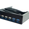 6 Ports 5.25 Inch Floppy Bay Front Panel With Power Adapter USB Hub Spilitter 2 Ports USB 3.0 + 4 Ports USB 2.0