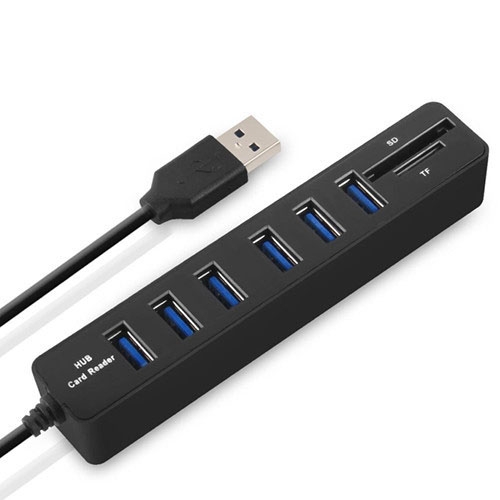Multi USB 2.0 Hub USB Splitter High Speed 6 Ports with TF SD Card Reader
