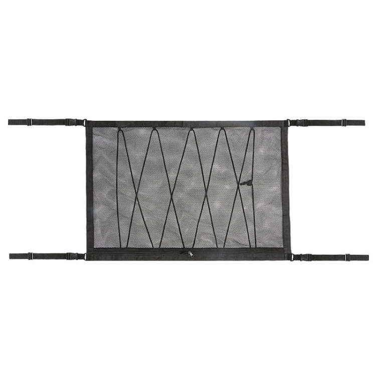 Car Ceiling Storage Net Bag Draw Rope Double-Layer Zipper Car Storage Net Pocket