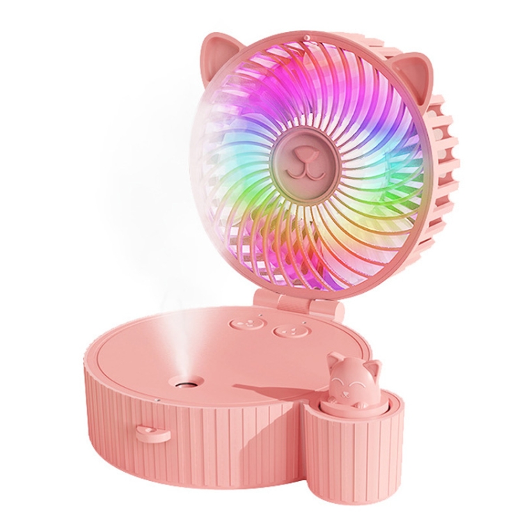 Folding Mini USB Fan Student Colorful Night Light Spray Humidified Fan, Style:
