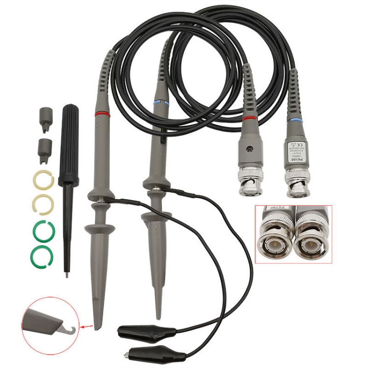 2pcs   P6100 Oscilloscope Probe DC-100MHz BNC Connectors Scope Clip Probe