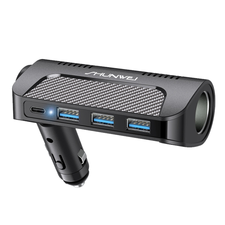 SHUNWEI SD-1920 120W PD18W+5A 3-Port USB Car Multifunctional Rotatable Fast Charger