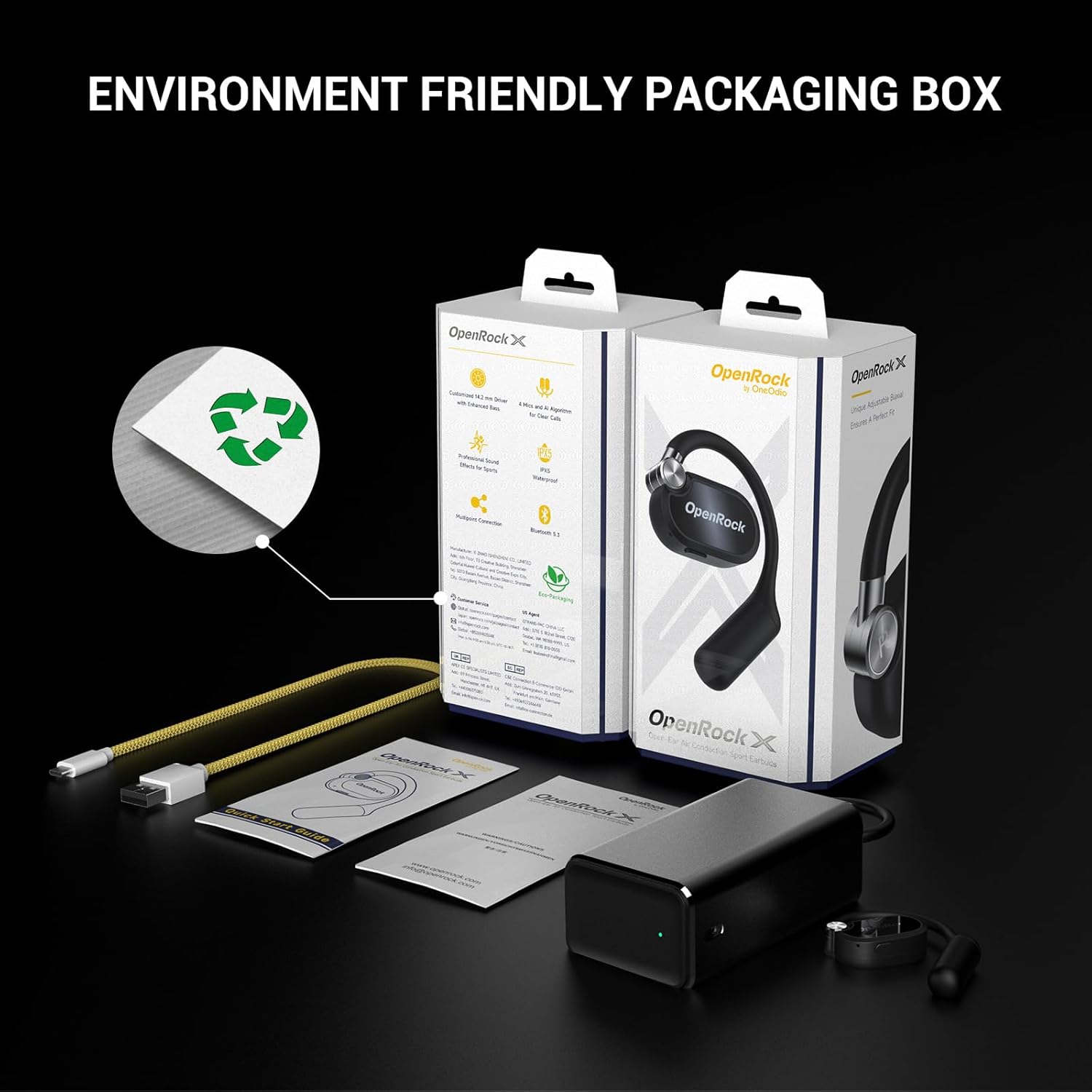 OpenRock X Open-Ear Headphones, Upgraded Silicone Earhooks, 48Hrs Playtime, Comfort and Fit, IPX5 Waterproof, ENC Microphone, Smart App, Bluetooth 5.3, Wireless Over-Ear Earbuds for Sports, Office