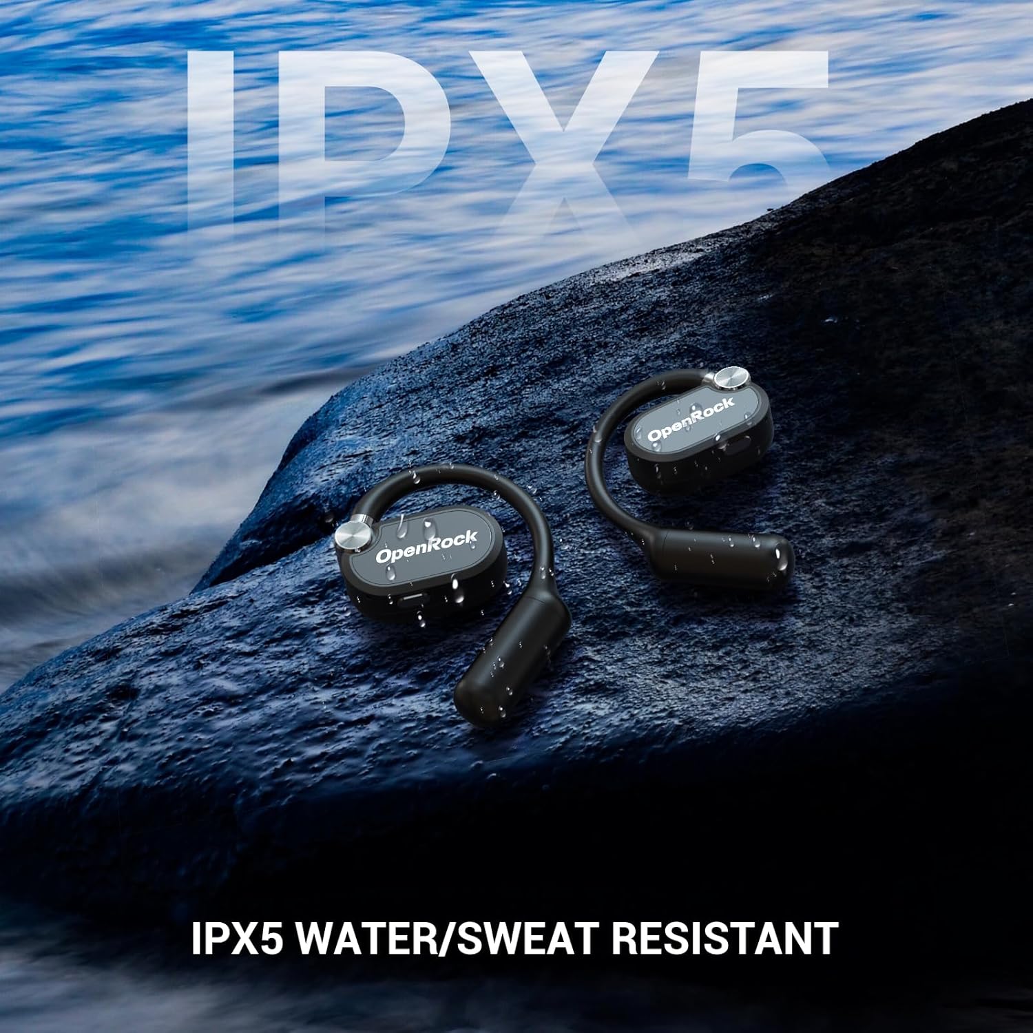 OpenRock X Open-Ear Headphones, Upgraded Silicone Earhooks, 48Hrs Playtime, Comfort and Fit, IPX5 Waterproof, ENC Microphone, Smart App, Bluetooth 5.3, Wireless Over-Ear Earbuds for Sports, Office