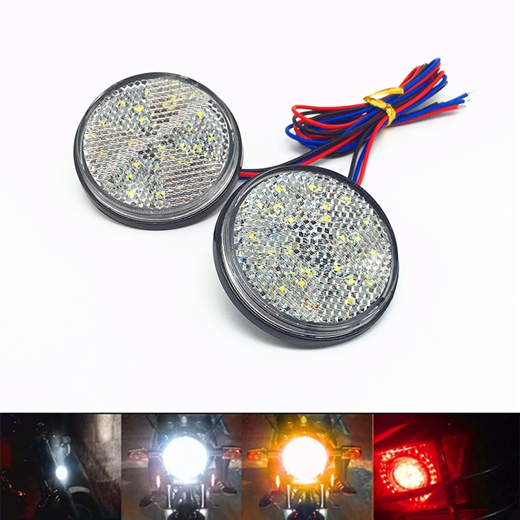 2 PCS Motorcycle Trailer Truck DC 12-15V Wired 24-LED Indicator Lamp Reflector Round Marker Tail Light