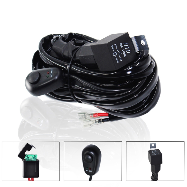 Offroad Driving 300W Light Bar Wiring Harness with Fuse DC 14V 40 Amp Relay ON/OFF Switch