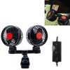 HUXIN HX-T606E 12W 360 Degree Adjustable Rotation Clip Two Head Low Noise Mini Electric Car Fan with Roller Switch, DC24V