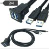 2m ABS Shell Flush Mount USB 3.0 Dock Car Ship Motorcycle Dashboard Panel Male to Female Data Waterproof Extension Cord