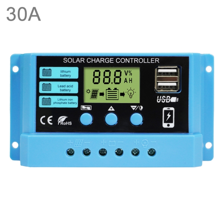 30A Solar Charge Controller 12V / 24V Lithium Lead-Acid Battery Charge Discharge PV Controller