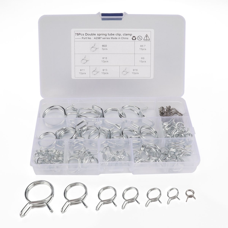 75 PCS Double Wire Spring Tube Clamp Water Pipe Clamps, Size: 6.0-22mm
