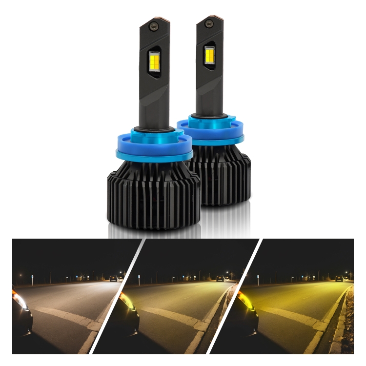 P14 1 Pair H8 / H9 / H11 DC10-32V / 20W / 6000K / 2000LM IP68 Waterproof Car LED Tri-color Headlight