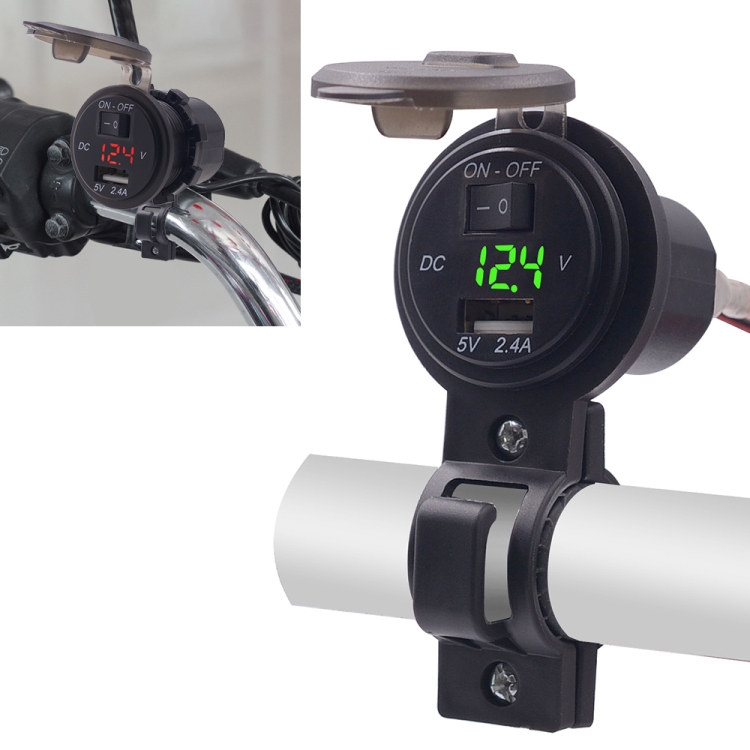 CS-587 12V 2.4A Motorcycle Waterproof Digital Display Voltage Mobile Phone USB Charger Holder