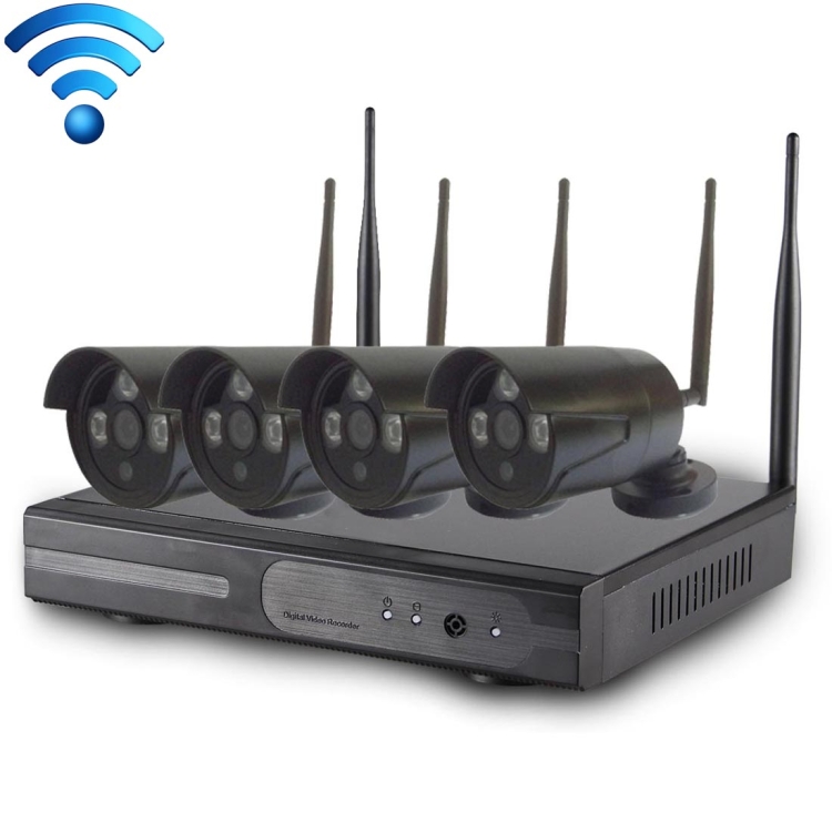 4CH HD 720P 1.0 Mega Pixel 2.4GHz WiFi IP Bullet Camera + NVR Kit