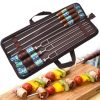 Outdoor Picnic Stainless Steel BBQ Bake Needle Barbecue Fork U-shaped Environmental Wooden Handle 7 Piece Set