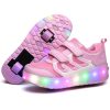 WS01 LED Light Ultra Light Mesh Surface Rechargeable Double Wheel Roller Skating Shoes Sport Shoes, Size : 35