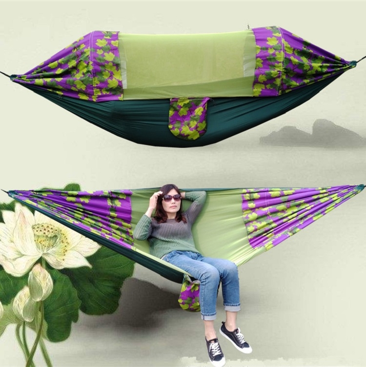 Outdoor Camping Mosquito-Proof Shade Hammock Parachute Cloth Printed Mosquito Net Hammock, Size: 275X145cm