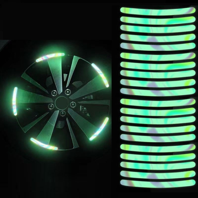 20pcs /Set Car Rainbow Wheel Hub Reflective Stickers Tire Luminous Warning Decoration, Color: Rainbow