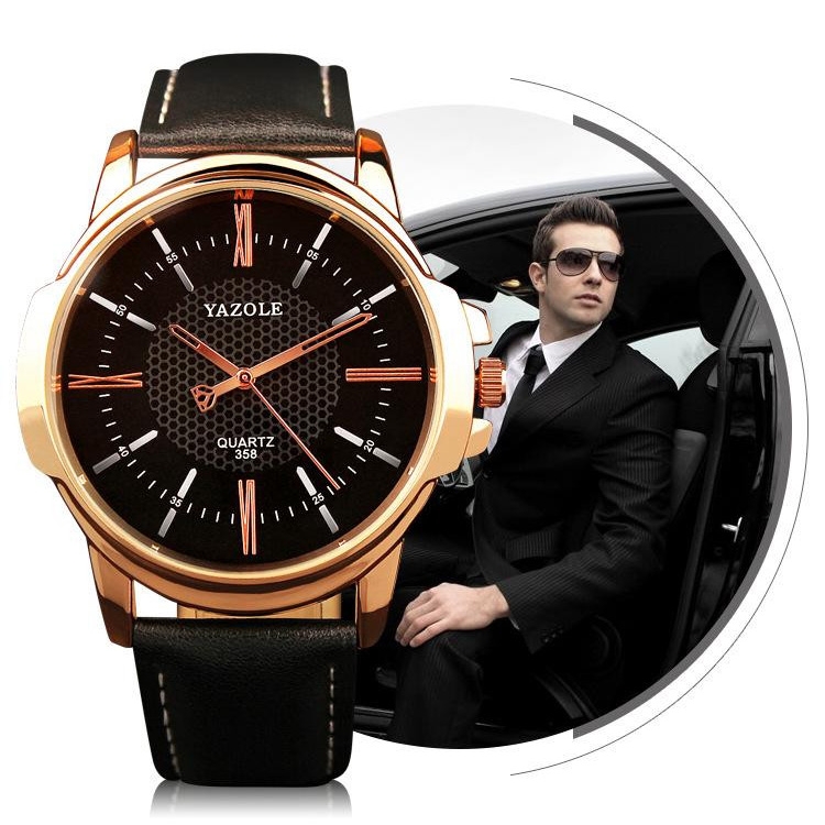 358 YAZOLE Men Fashion Business Waterproof Leather Band Quartz Wrist Watch